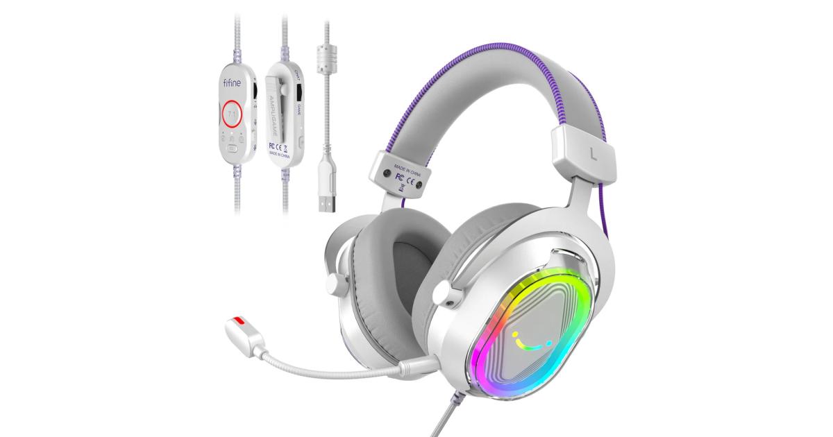 Fifine H13W RGB Gaming Headset 7.1 Surround Sound White photo 